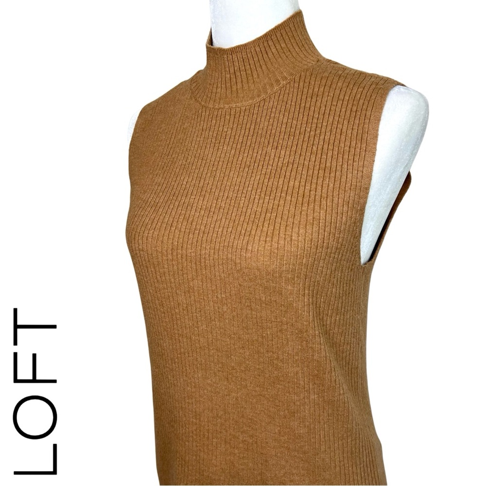 ❌SOLD❌ LOFT Outlet Sleeveless Knit Mock Neck Top Caramel Brown Large L - Picture 11 of 11